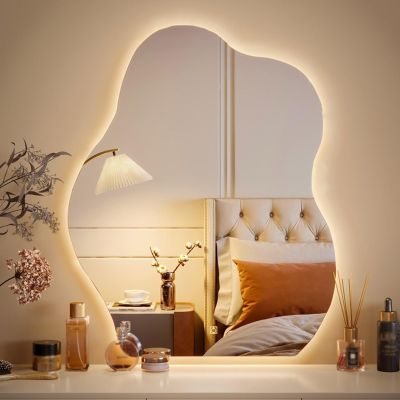Bathroom Mirror With Led Lights For Wall, Cloud Shaped Bathroom Mirror, Wall-Mounted-Lighted-Mirror With 3 Colors, Dimmable Waterproof Vanity Mirror With Touch Switch With Lights ( Size : 60x80cm )
