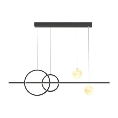 FoRes Creative Pendant Light 32W LED Long Lighting, Fixture Kids Chandelier with White Milk Ball Modern Planet Ceiling Hanging Lamp,for Boy Girl Bedroom Dining Room Table (Color : Black)