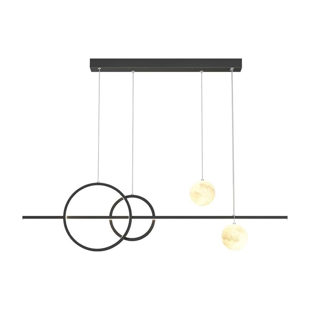 FoRes Creative Pendant Light 32W LED Long Lighting, Fixture Kids Chandelier with White Milk Ball Modern Planet Ceiling Hanging Lamp,for Boy Girl Bedroom Dining Room Table (Color : Black)