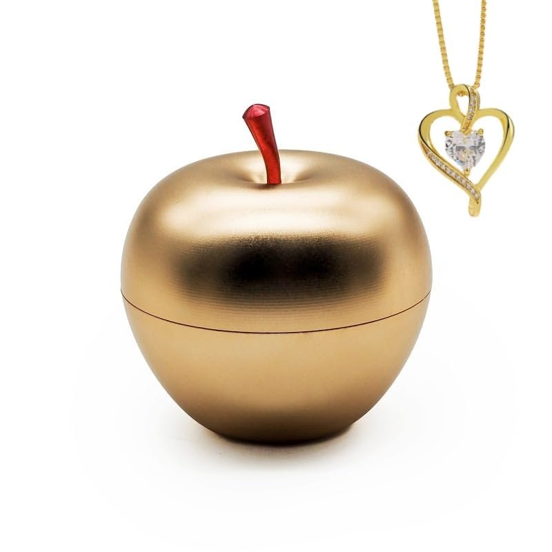 FSwinder Beautiful Apple Ring Necklace Box with Jewel Heart Gift, Double-layered,Gifts for Girlfriend, Women, Mom, Gifts Idea on Wedding Christmas,Valentine's Day,Mother's Day, Birthday (Gold)