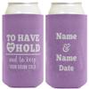Engagement Party Favor For Women Have Hold Keep Drink Cold Names & Date 2-Pack Personalized Can Drink Thermocoolers Lavender view 1