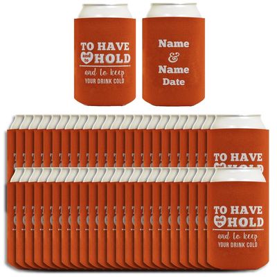 Personalized Wedding Favor Have Hold Keep Drink Cold Names & Date 96-Pack Personalized Can Drink Sleeves Coolers Burnt Orange