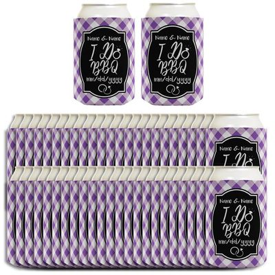 Personalized Wedding Favor I Do BBQ Your Text and Date Here BBQ Rehearsal Dinner 96-Pack Personalized Can Drink Sleeves Coolers Lavender