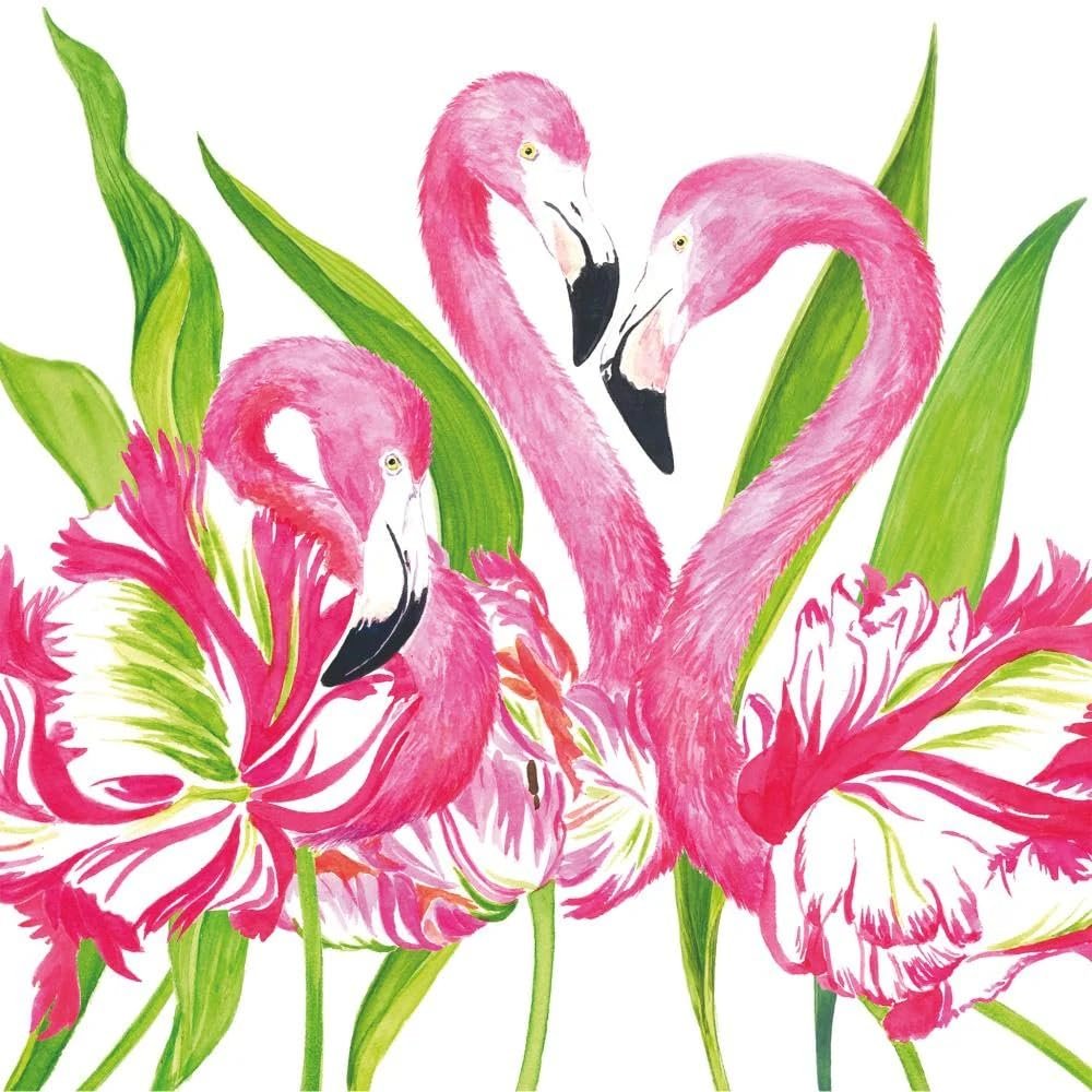 Flamingo Themed Beverage Napkins 40CT | Two Packs of 20CT Dressed In Pink Cocktail Napkins | Artist: Namrata Deshpande