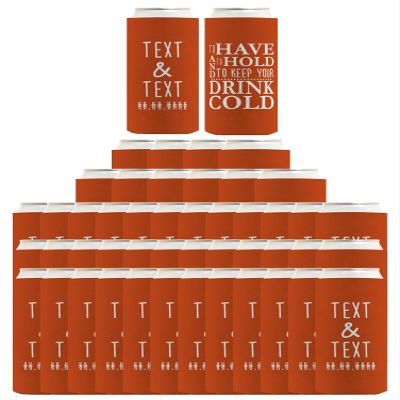 Personalized Wedding Favor Have Hold Keep Drink Cold With Personalized Text 96-Pack Personalized Ultra Slim Can Coolies Party Pack Burnt Orange