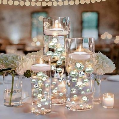 200 Floating White Pearls with Sparkling Gems- Large Sizes- Fills 4 Gallons of The Floating Transparent Water Gels for Your Vases- with Pre-Measured Prep Bags for Best Results!