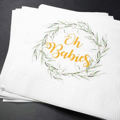 HomeLoft Basics Oh Babies! Twin Baby Shower Spring Baby Shower Rustic Baby Shower Greenery Natural Gender Neutral - Dinner Napkins Set of 25, White