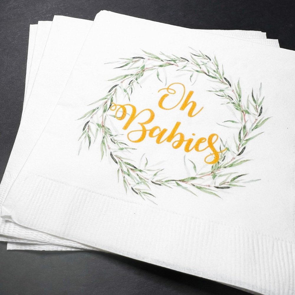 HomeLoft Basics Oh Babies! Twin Baby Shower Spring Baby Shower Rustic Baby Shower Greenery Natural Gender Neutral - Dinner Napkins Set of 25, White