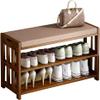 TUOYIBO Entryway Storage Bench, Bamboo Shoe Rack Bench with Removable Cushion, Shoe Storage Cabinet with Shutter Doors, for Living Room, Entryway, Hallway, Holds Up to 330 LBS, 70 * 33 * 46CM,B view 1