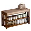 TUOYIBO Entryway Storage Bench, Bamboo Shoe Rack Bench with Removable Cushion, Shoe Storage Cabinet with Shutter Doors, for Living Room, Entryway, Hallway, Holds Up to 330 LBS, 70 * 33 * 46CM,B view 3