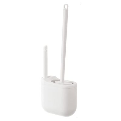 SUREK Soft Toilet Brush with Holder White Plastic Toilet Bowl Brush Silicone Bristles Toilet Scrubber Cleaning Supplies Bathroom Reusable