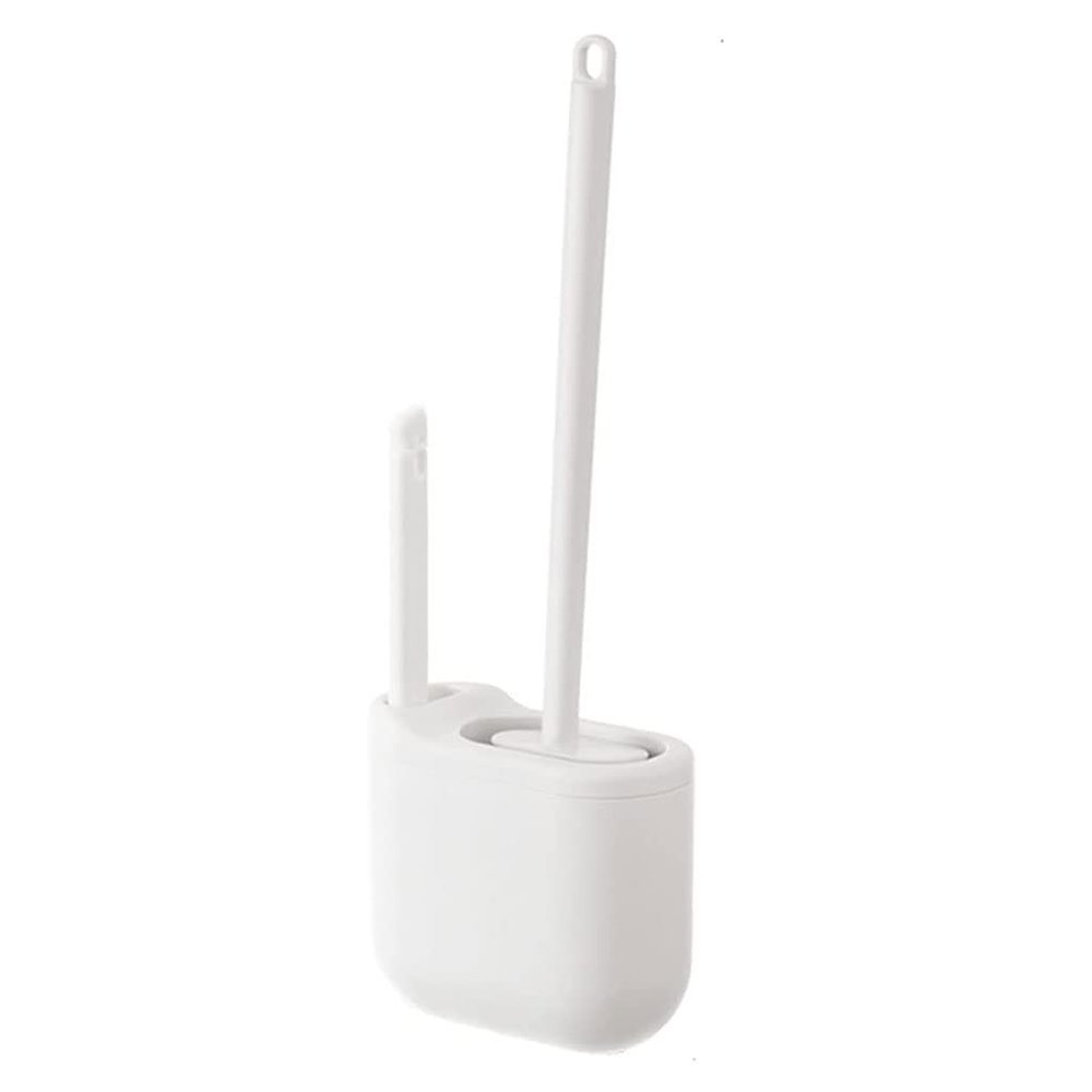 SUREK Soft Toilet Brush with Holder White Plastic Toilet Bowl Brush Silicone Bristles Toilet Scrubber Cleaning Supplies Bathroom Reusable