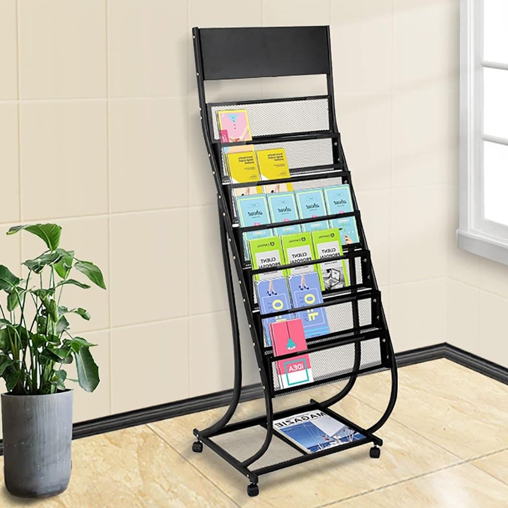 MTNBHH 7 Tiers Iron Files Rack, Floor-Standing Data Rack, Display Stand Leaflet Display Stand for Bank Hall/Libraries/Exhibition/Lobby (Color : Black)