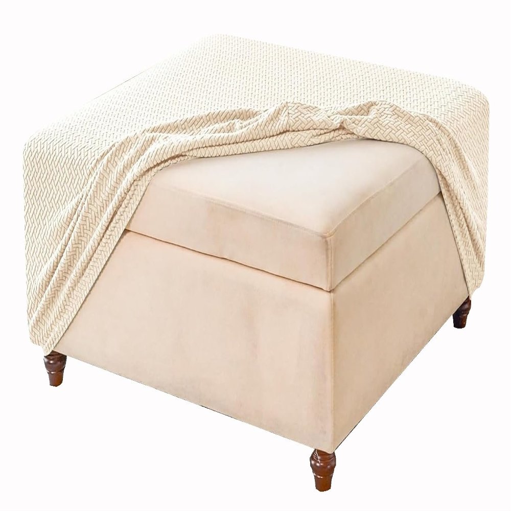 JACOJE Velvet Ottoman Cover Rectangular Stretch Square Ottoman Covers Slipcover Rectangle Washable Foot Stool Cover Thick Storage Protector with Elastic Bottom(#10,70x70 cm)