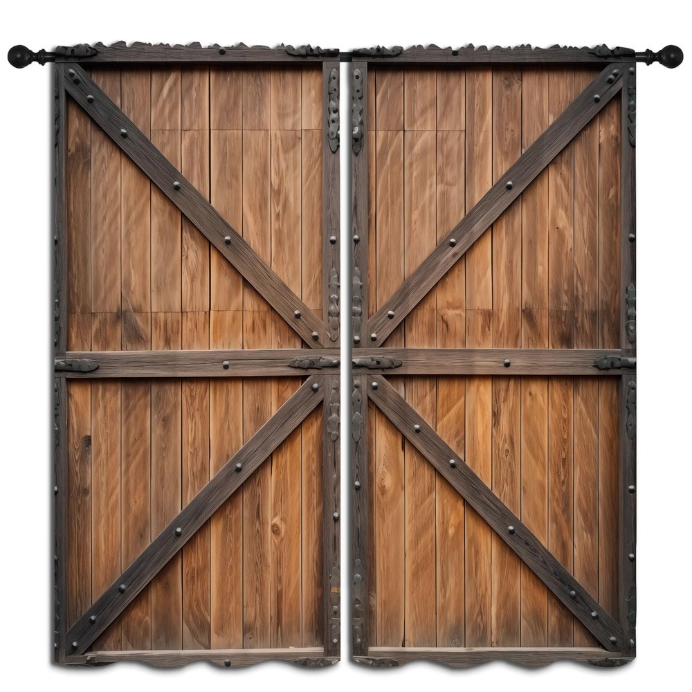 PYMATYTN Brown Wooden Door Blackout Curtains for Boys Girl Bedroom Decor,Rustic Farmhouse Barn Door Thermal Insulated Rod Pocket Drapes Darkening Window Curtain for Living Room Home 84x84 inch