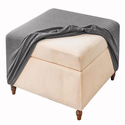 JACOJE Velvet Ottoman Cover Rectangular Stretch Square Ottoman Covers Slipcover Rectangle Washable Foot Stool Cover Thick Storage Protector with Elastic Bottom(#6,110x110 cm)