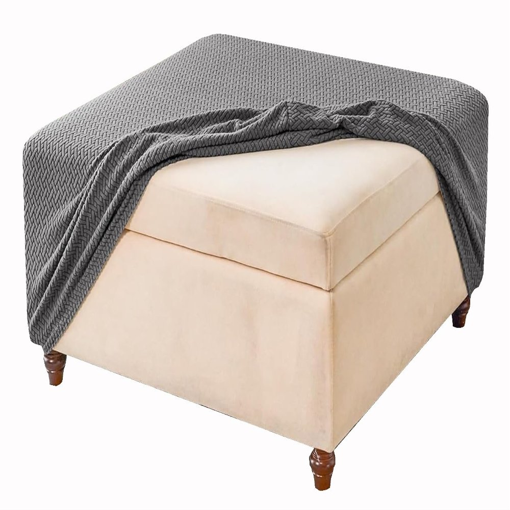 JACOJE Velvet Ottoman Cover Rectangular Stretch Square Ottoman Covers Slipcover Rectangle Washable Foot Stool Cover Thick Storage Protector with Elastic Bottom(#6,110x110 cm)