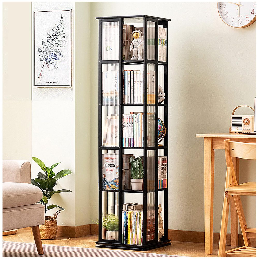 ARMERI Rotating Bookshelf, 6 Tier Revolving Bookcase, 360 Display Bookshelf Narrow Swivel Corner Book Shelf Standing Bookcase for Adult Bedroom, Living Room,A,5 Tier