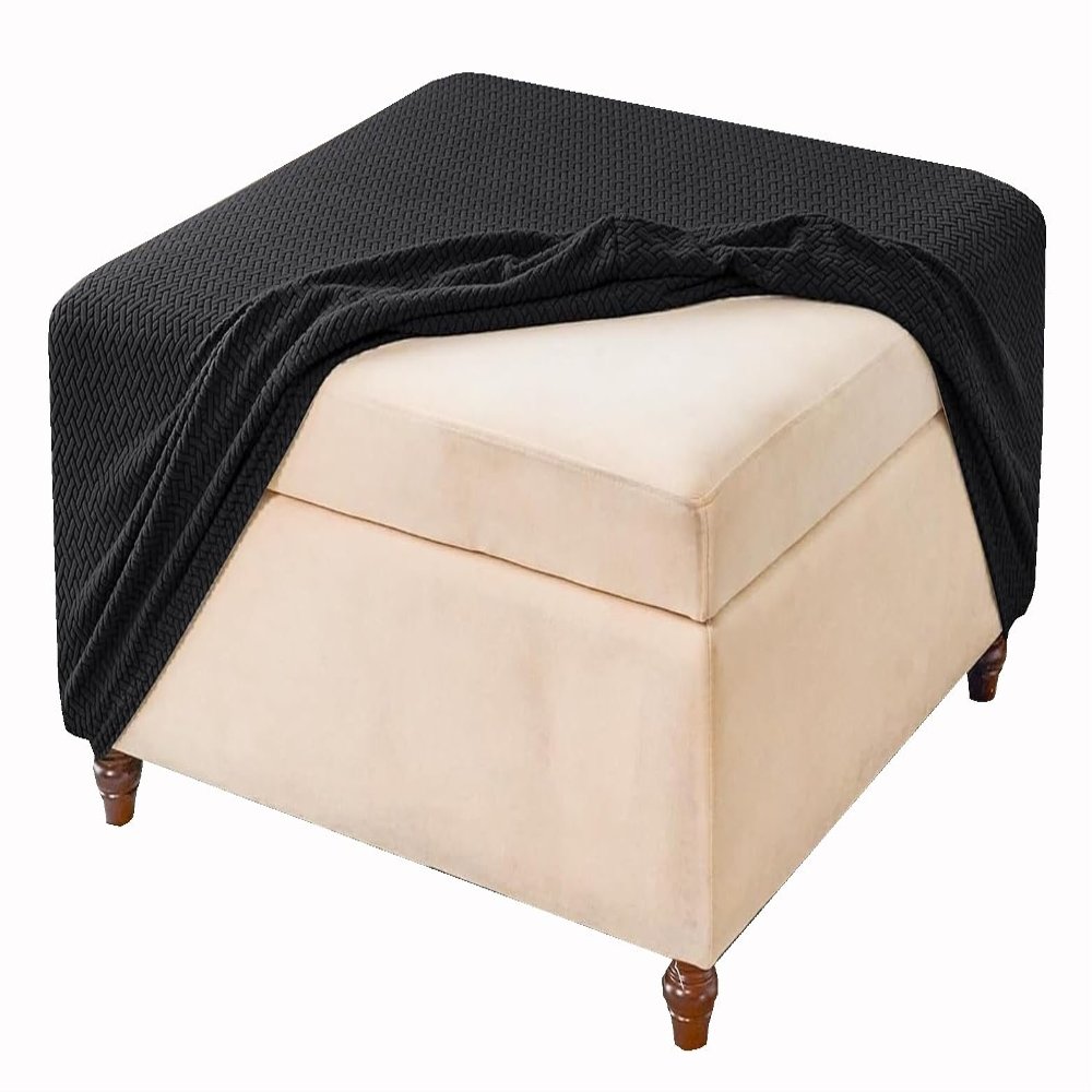 JACOJE Velvet Ottoman Cover Rectangular Stretch Square Ottoman Covers Slipcover Rectangle Washable Foot Stool Cover Thick Storage Protector with Elastic Bottom(#17,105x105 cm)