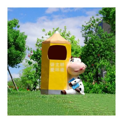 GRFIT Outdoor Trash Bin Creative Outdoor Trash Can, Cute Animal Shape, Durable FRP Handmade Trash Can with Inner Bucket, Fun Trash Can Decoration Dustbins Waste Bins (Color : Cow), YANLI2233-1988