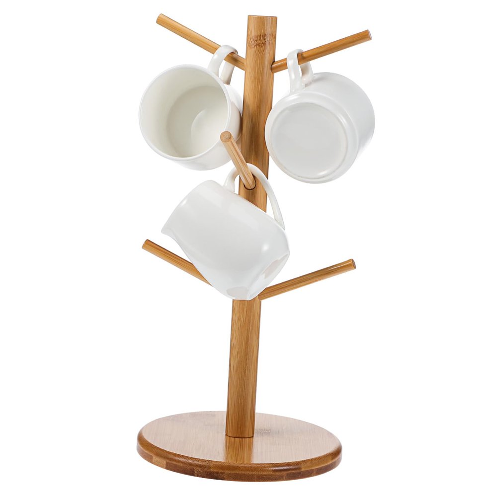 SHOWERORO Bamboo Mug Tree Stand Sturdy Coffee Cup Holder for Countertop Organization Elegant Round Design Easy to Clean Natural Material for Kitchen Use
