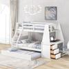 Acosure Twin Over Full Bunk Bed with Trundle and Built-in Desk,Bedroom Wood Bed Frame W/ 3 Storage Drawers & Shelf,No Box Spring Required,for Kids Teens Girls Boys,White view 1