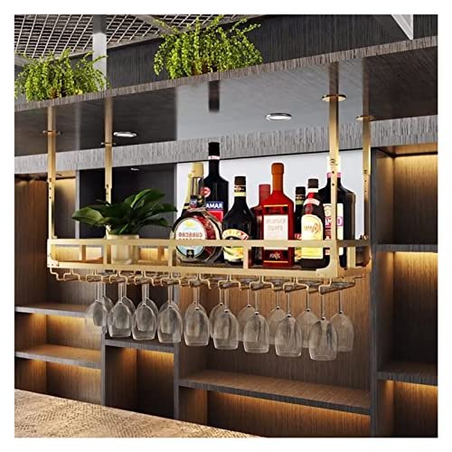 Ceiling Wine Glass Rack Storage Rack Wall-Mounted Adjustable Industrial Wine Rack Hanging Wine Glass Rack Home Bar Multifunctional Display Rack (Color : Gold, Size : 120x35cm) (Gold 60x35cm)