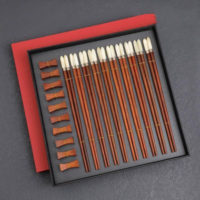 JITEM Red Rosewood Chopsticks Reusable Chopsticks Round Silver Ring Chopsticks Shell Inlaid Chopsticks Non-Slip Durable Chopsticks(Color:Ten Pairs), Size