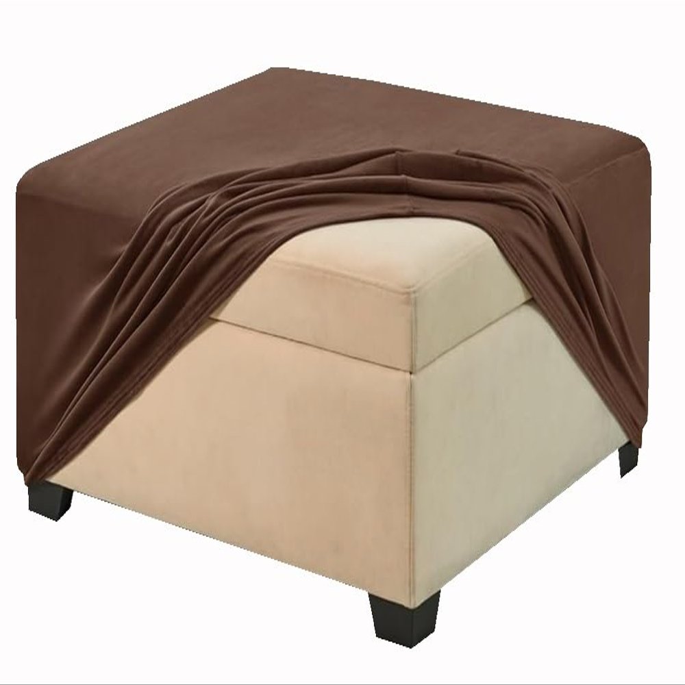 JACOJE Velvet Ottoman Cover Rectangular Stretch Square Ottoman Covers Slipcover Rectangle Washable Foot Stool Cover Thick Storage Protector with Elastic Bottom(#5,90x90 cm)