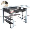 Acosure Metal Full Size Loft Bed with Desk & Shelves,Bedroom Sturdy Bed Frame W/Noise-Free Slats & Comfortable Textilene Guardrail,Grid Panel,Ladders,for Kids Teens Girls Boys,Black view 2