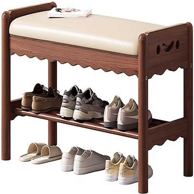 TUOYIBO Shoe Rack, 2 Tier Wooden Bench Storage Organiser with Seat Cushion, Hallway Shoe Storage Bench Organizer