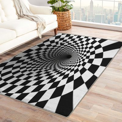 3D Vortex Optical Illusion Rug & Home Decor - Front Door Mat Indoor Entrance, Black and White Rugs for Entryway, Washable Throw Rugs, 2x3 Small Rug, Non Slip Soft Low Pile Area Rug, Psychedelic Carpet