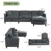 107.87'' Convertible Sectional Sofa, 3 Seat Couch with Movable Ottoman, L-Shaped Couch with Storage Pockets, Sectional Couches for Living Room,Dark Gray view 2
