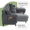 107.87'' Convertible Sectional Sofa, 3 Seat Couch with Movable Ottoman, L-Shaped Couch with Storage Pockets, Sectional Couches for Living Room,Dark Gray view 4