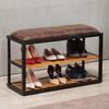 TUOYIBO Entrance Bench, Solid Wood Shoe Cabinet Storage Bench, Leather Upholstered Bench, Antique Corridor Bench Shoe Bench,Brown,100x30x48cm(39x12x19inch) view 1