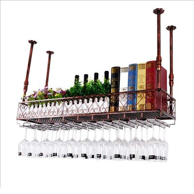 Bar Unit Floating Shelves Wall-Mounted Wine Racks, Hanging Wine Glass Holder, Rustic Wine Holder, Wall Shelf Storage Rack, Multi - Function Shelves, Vintage Style Decoration Application (Bronze L80*W