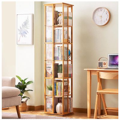 ARMERI Rotating Bookshelf, 360 Display 6 Tier Floor Standing Bookcase Storage Rack for Kids&Adult, Bamboo Narrow Book Shelf Organizer for Living Room, Bedroom, Study Room,C,6 Tier