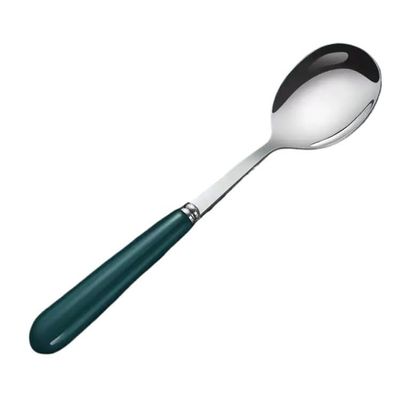 HIDEERPPY Silverware Set, 1/4/6/8/10 Pieces Dark Green Handle Round Spoon Household Stainless Steel Dessert Spoon Coffee Spoon Stirring Spoon, Home Flatware Set (Color : Silver, Size : 10Pcs)