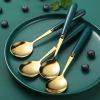 HIDEERPPY Silverware Set, 1/4/6/8/10 Pieces Dark Green Handle Round Spoon Household Stainless Steel Dessert Spoon Coffee Spoon Stirring Spoon, Home Flatware Set (Color : Silver, Size : 10Pcs) view 3