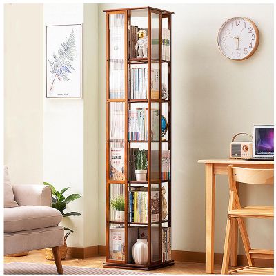 ARMERI 5 Tier Rotating Bookshelf, Corner Bookshelf, Bamboo 360 Swivel Bookcase, Floor Standing Book Shelf Storage Display Rack for Living Room Study Room Office,Brown,6 Tier