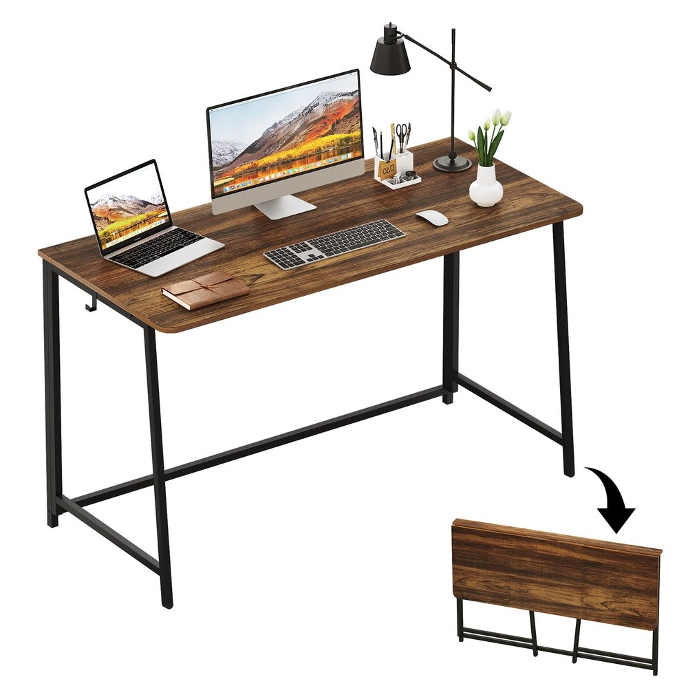 WOHOMO Folding Desk, 47.2" Foldable Computer Desk for Bedroom, Space Saving Computer Table Writing Workstation for Home Office, Easy Assembly, Walnut