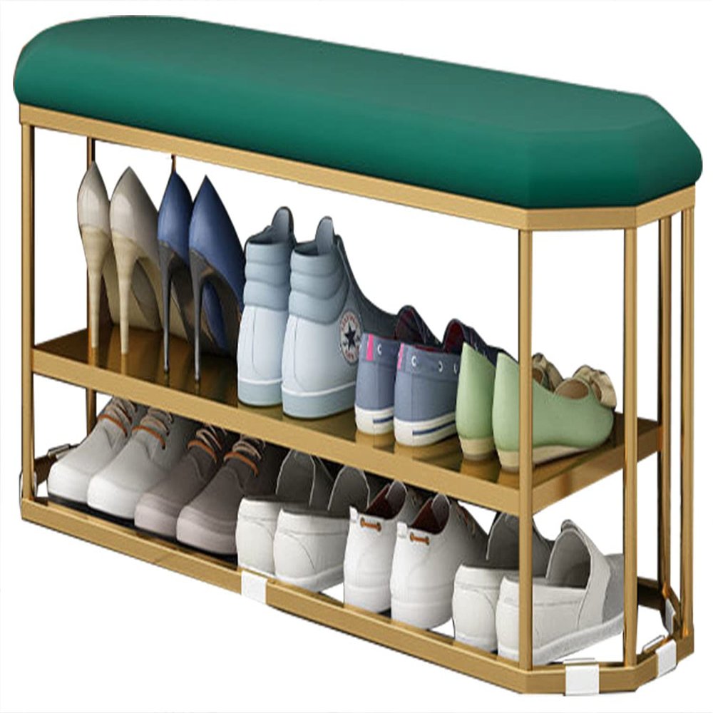 Shoe Changing Stool, Velvet Storage Bench with Storage Function, Bedroom End of Bed Bench, with Metal Frame, for Living Room, Hallway