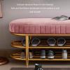Household Shoe Changing Stool Bench Entrance Door Wear Shoe Stool Upholstered Footstool Changing Shoes Stool for Living Room Bedroom Soft Bag Double-Layer Storage 60 * 32 * 45cm,Pink view 4