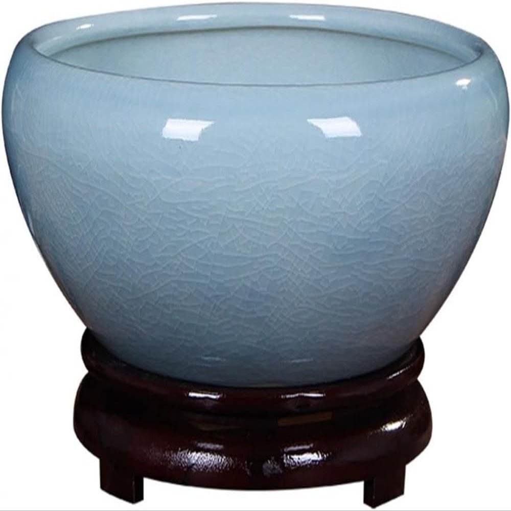Creative Flower Pots Plant Container Water Lily Bowl Ceramic Large Hydroponic Plant Pot Lotus Flower Copper Coin Grass Hydroponic Ware Fish Tank (bottom Not Perforated) Plant Pot -Bigblue Mug||Medium