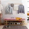 Modern Upholstered Sofa Stool with Iron Fram Doorway Changing Shoes Stool Footstool Bench Entrance Door Wear Shoe Stool Soft Bag Double-Layer Shoe Changing Stool 120 * 32 * 45cm,Blue view 2