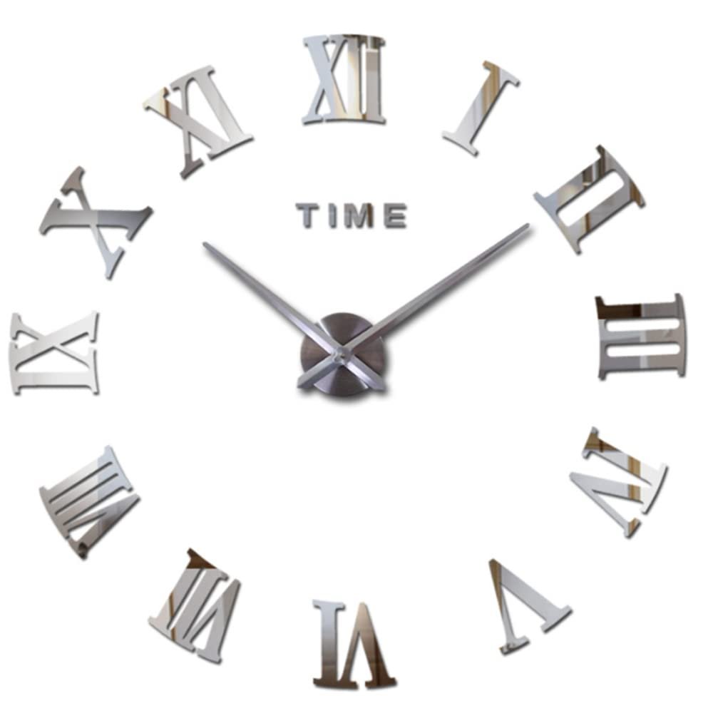 TopHomer Large 3D DIY Wall Clock Frameless Large DIY Wall Clock Kit with Wall Clock Sticker Silent Movement Design for Home Bedroom Office Wall Decorations Ideas(Sliver)