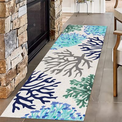 USHIRUG Coral Hallway Runner Rug, 2x6ft, Beach Coastal Rugs for Living Room, Soft Anti-Slip Durable Runner for Entryway, Non-Shedding Breathable Home Decor Mat for Dining Room Floor Hallway