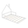 Jintop Full Size Simple Floor Bed with House-Shaped Headboard,Wood Grounded Bed Frame,w/Slat Support,No Box Spring Required,for Kids Teens Girls Boys Bedroom,White view 4