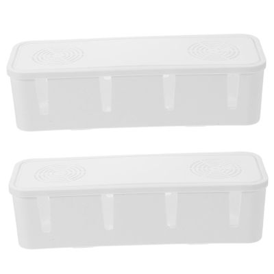 Veemoon 2 Pcs Cable Organizer Box with Lid White Plastic for Desk