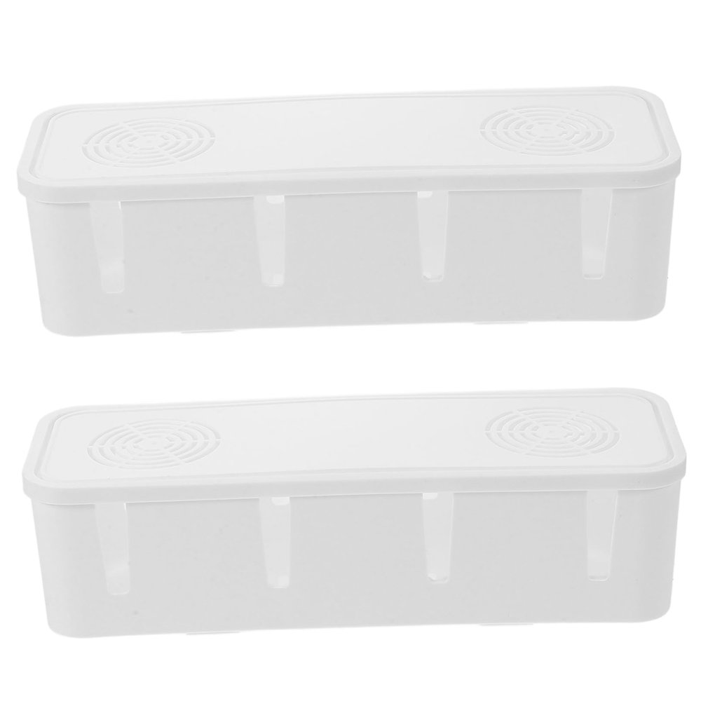 Veemoon 2 Pcs Cable Organizer Box with Lid White Plastic for Desk